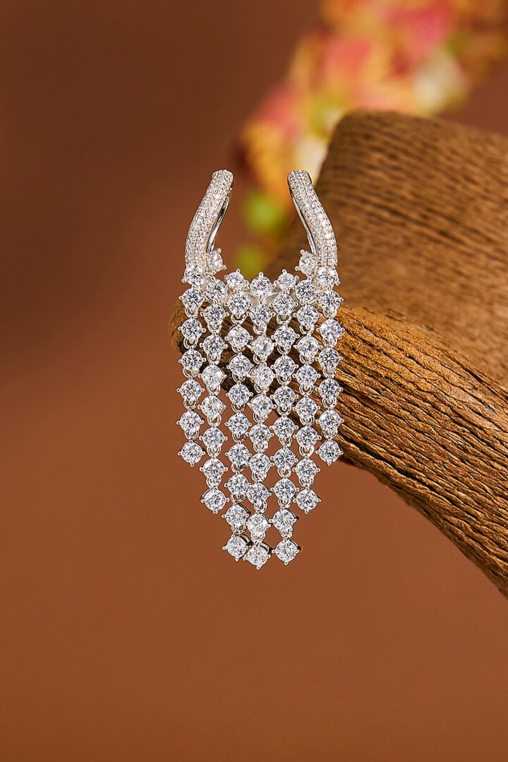 White Gold Finish Zircon Pendant In Sterling Silver by STELLA CREATIONS at Pernia's Pop Up Shop