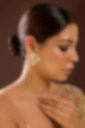 Yellow Gold Finish Moissanite Polki Stud Earrings In Sterling Silver by STELLA CREATIONS at Pernia's Pop Up Shop