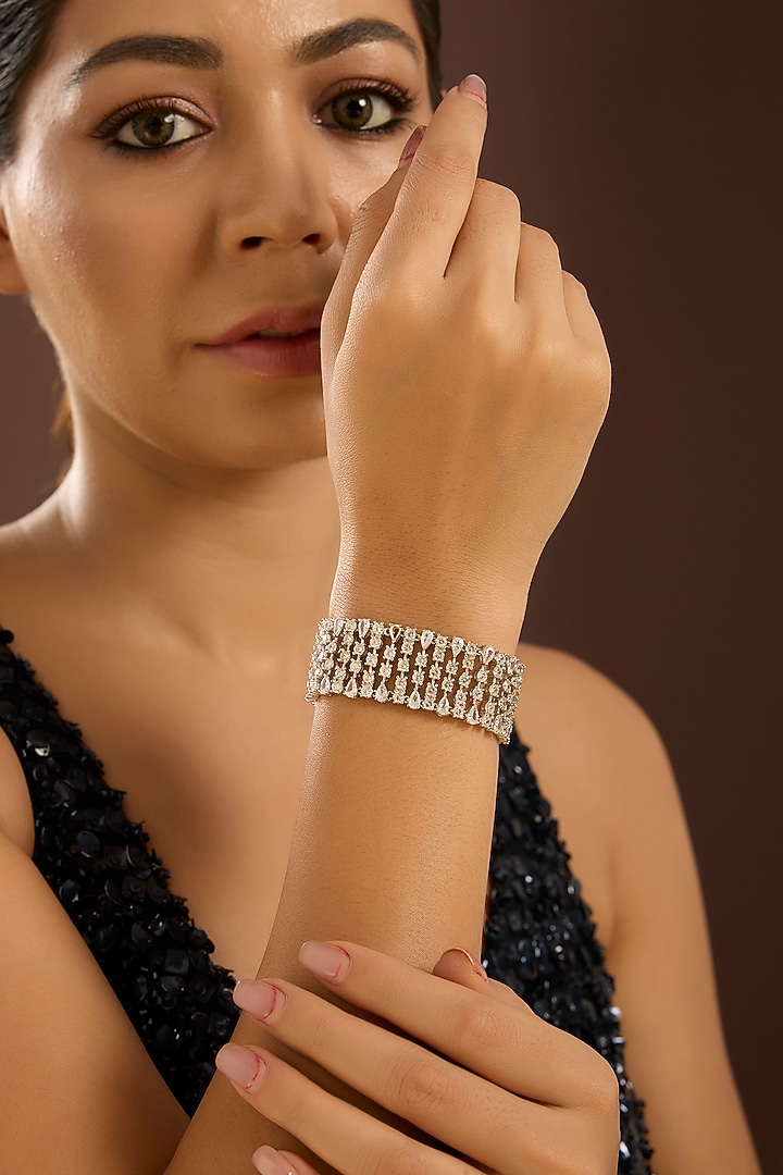 White Gold Finish Zircon Bracelet In Sterling Silver by STELLA CREATIONS at Pernia's Pop Up Shop