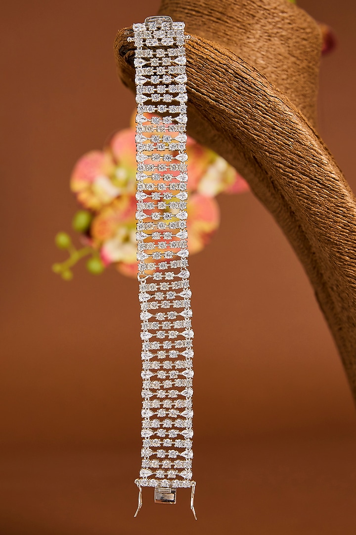 White Gold Finish Zircon Bracelet In Sterling Silver by STELLA CREATIONS at Pernia's Pop Up Shop