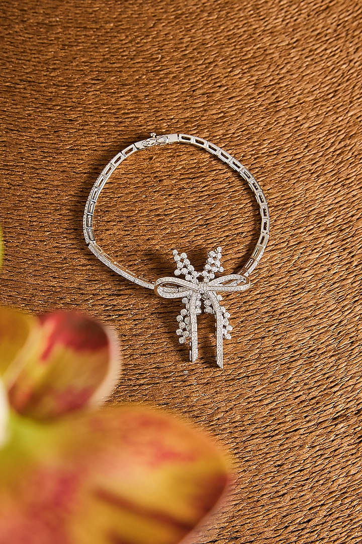 White Gold Finish Zircon Bracelet In Sterling Silver by STELLA CREATIONS at Pernia's Pop Up Shop