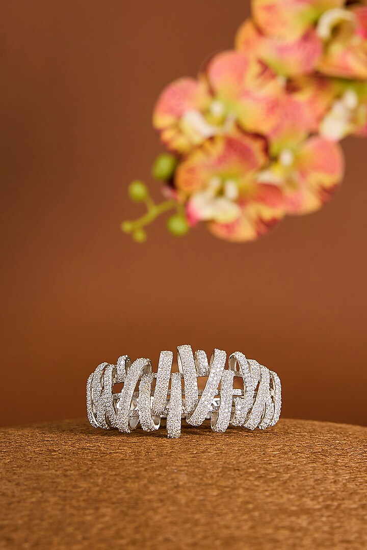 White Gold Finish Zircon Bracelet In Sterling Silver by STELLA CREATIONS at Pernia's Pop Up Shop