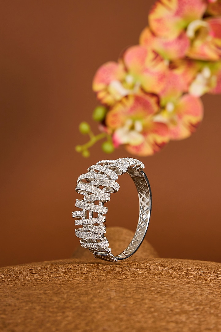 White Gold Finish Zircon Bracelet In Sterling Silver by STELLA CREATIONS at Pernia's Pop Up Shop