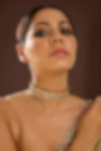 Yellow Gold Finish Moissanite Polki Choker Necklace Set In Sterling Silver by STELLA CREATIONS at Pernia's Pop Up Shop