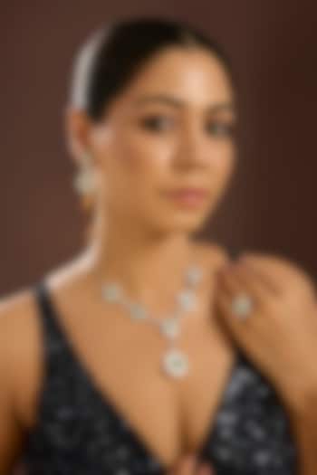 White Gold Finish Zircon & Emerald Stone Necklace Set In Sterling Silver by STELLA CREATIONS at Pernia's Pop Up Shop