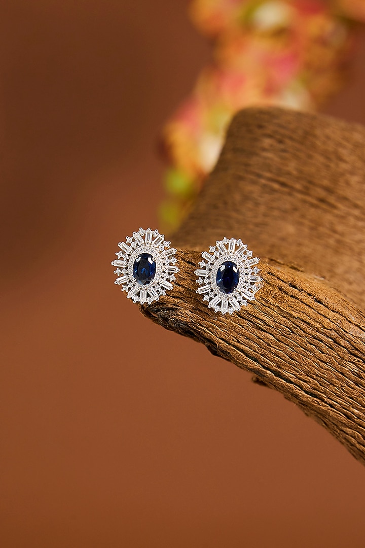 White Gold Finish Zircon & Sapphire Stone Necklace Set In Sterling Silver by STELLA CREATIONS at Pernia's Pop Up Shop