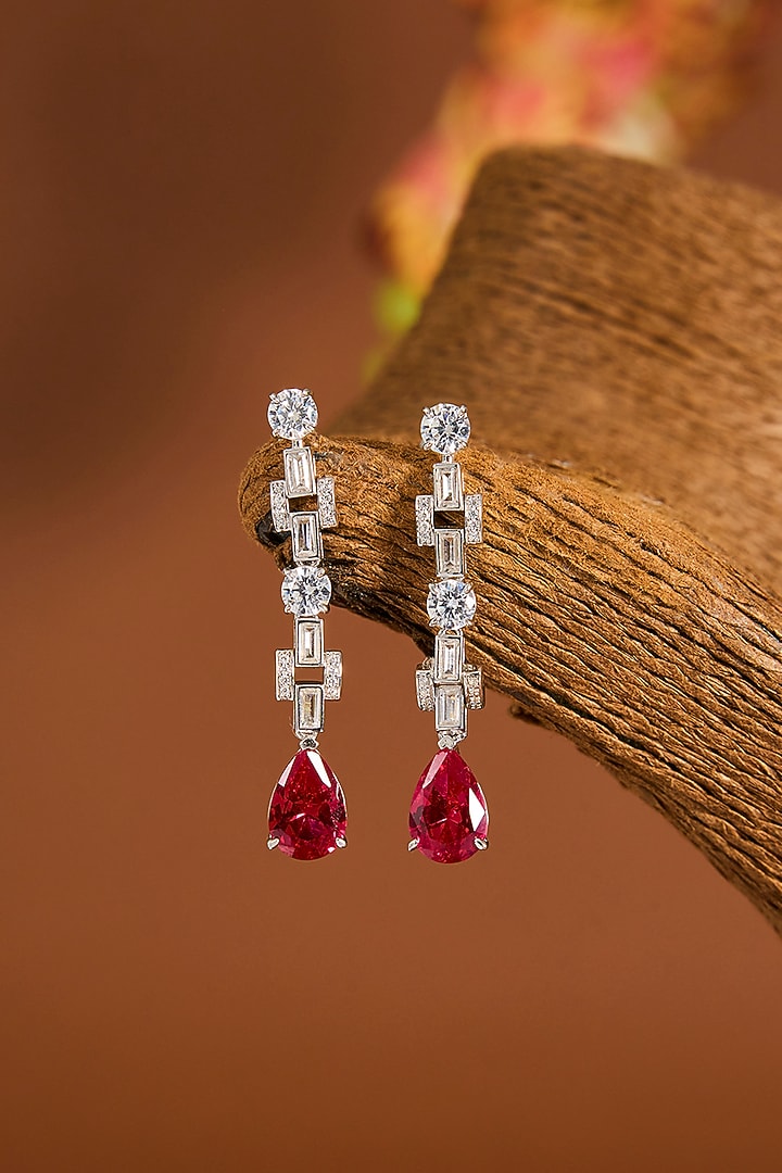 White Gold Finish Zircon & Ruby Stone Necklace Set In Sterling Silver by STELLA CREATIONS at Pernia's Pop Up Shop