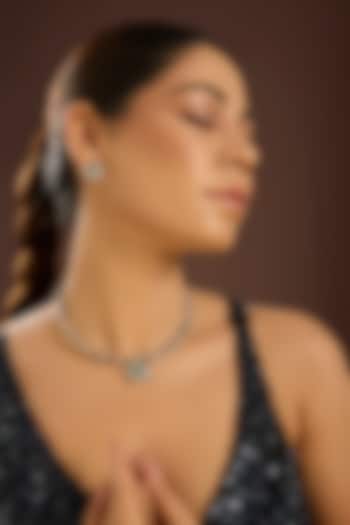 White Gold Finish Zircon & Emerald Stone Choker Necklace Set In Sterling Silver by STELLA CREATIONS at Pernia's Pop Up Shop