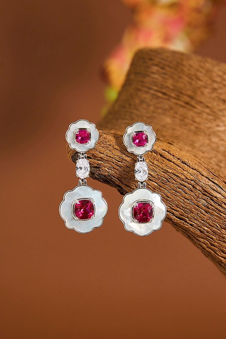 White Gold Finish Swarovski Zircon & Ruby Stone Necklace Set In Sterling Silver by STELLA CREATIONS at Pernia's Pop Up Shop