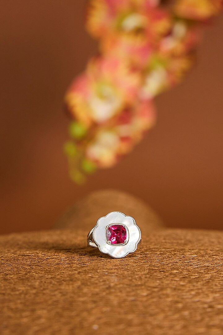 White Gold Finish Swarovski Zircon & Ruby Stone Necklace Set In Sterling Silver by STELLA CREATIONS at Pernia's Pop Up Shop