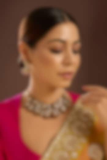 Yellow Gold Finish Moissanite Polki & Ruby Stone Choker Necklace Set In Sterling Silver by STELLA CREATIONS at Pernia's Pop Up Shop