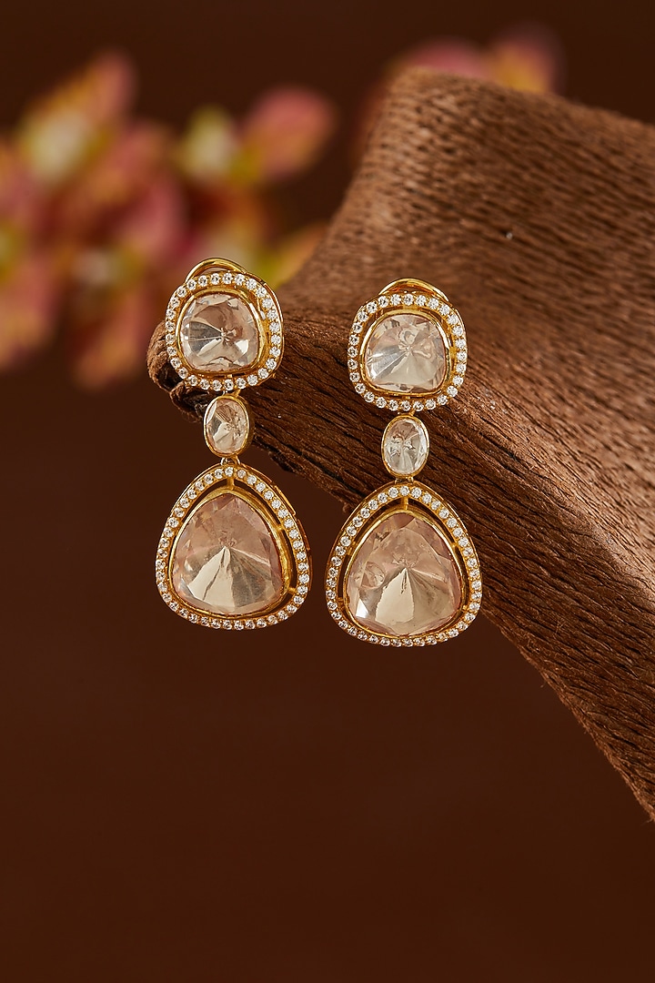 Gold Finish Moissanite Polki & CZ Necklace Set In Sterling Silver by STELLA CREATIONS at Pernia's Pop Up Shop