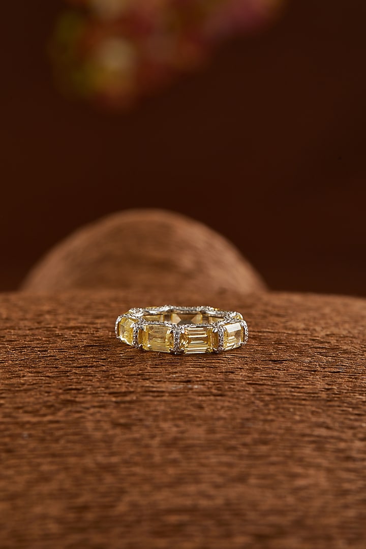 White Finish Zircon & Yellow Topaz Ring In Sterling Silver by STELLA CREATIONS at Pernia's Pop Up Shop
