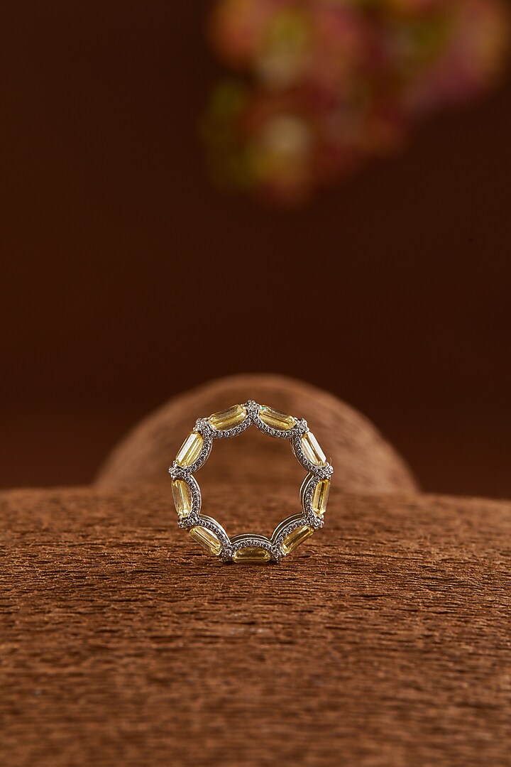 White Finish Zircon & Yellow Topaz Ring In Sterling Silver by STELLA CREATIONS at Pernia's Pop Up Shop