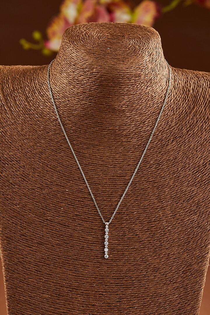 White Finish Zircon Pendant Necklace In Sterling Silver by STELLA CREATIONS at Pernia's Pop Up Shop