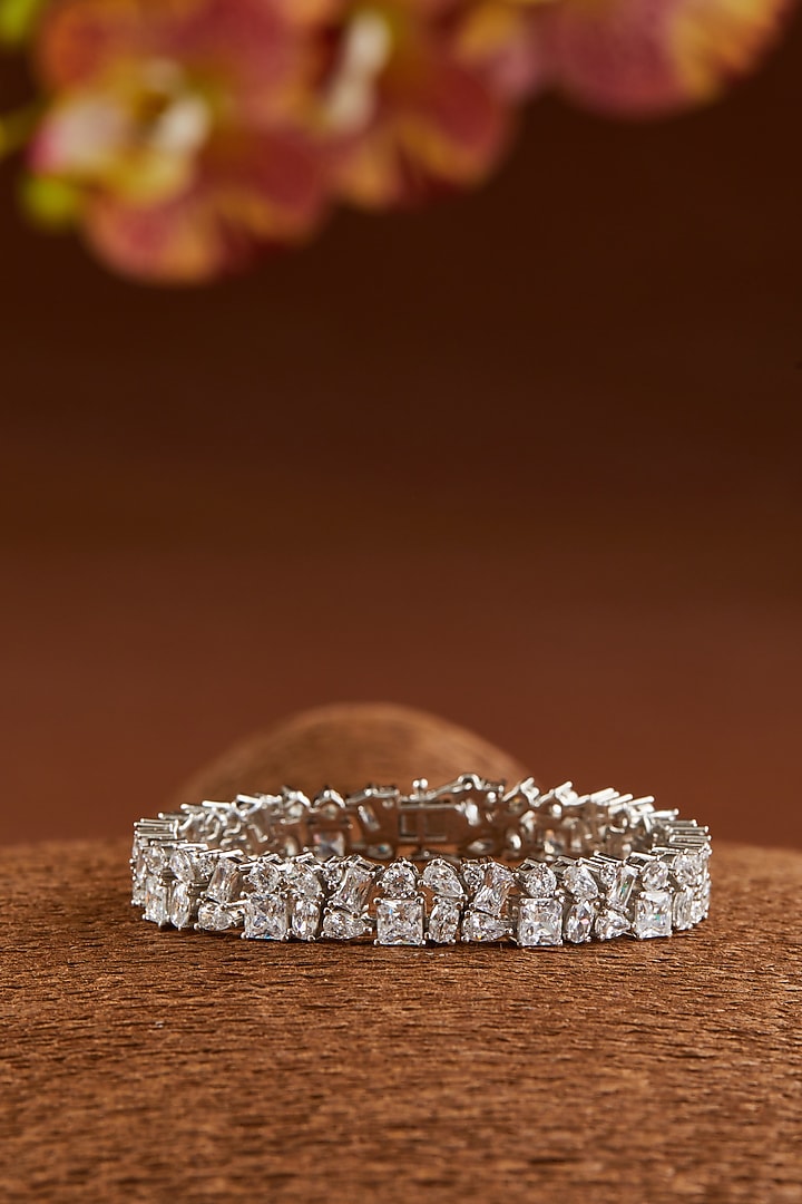 White Finish Zircon Bracelet In Sterling Silver by STELLA CREATIONS at Pernia's Pop Up Shop