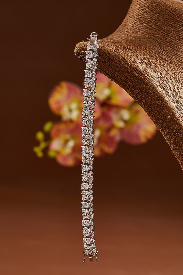White Finish Zircon Bracelet In Sterling Silver by STELLA CREATIONS at Pernia's Pop Up Shop
