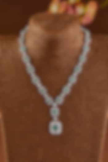 White Finish Zircon & Synthetic Emerald Necklace Set In Sterling Silver by STELLA CREATIONS at Pernia's Pop Up Shop
