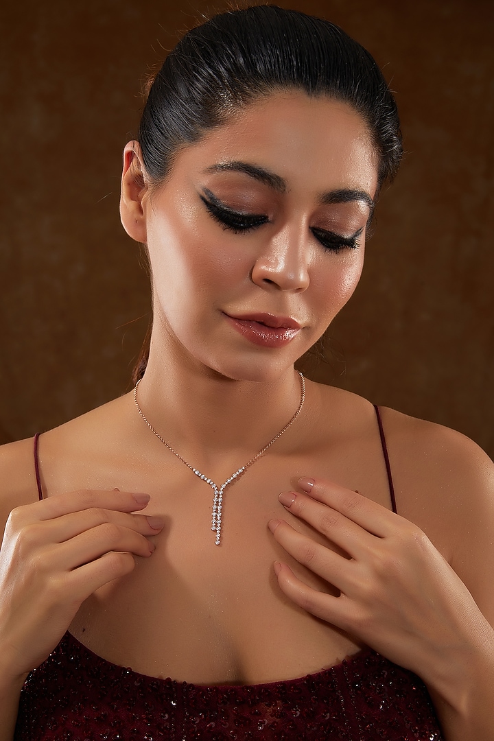 Rose Gold Finish Zircon Pendant Necklace In Sterling Silver by STELLA CREATIONS at Pernia's Pop Up Shop