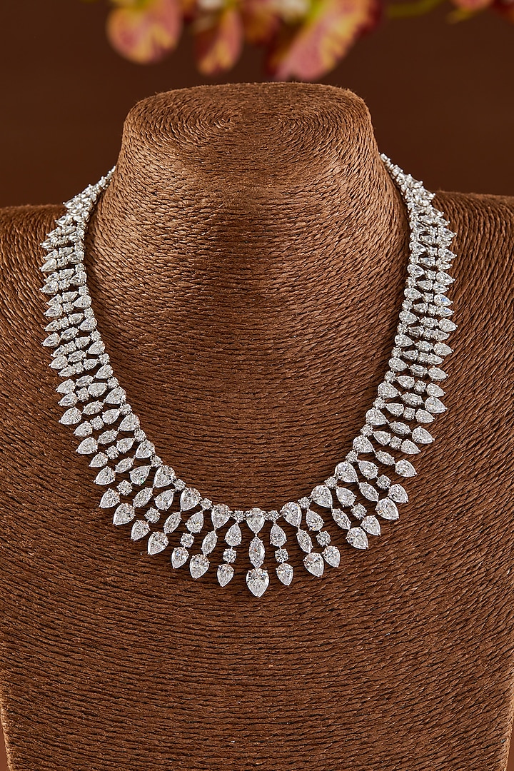 White Finish Zircon Necklace Set In Sterling Silver by STELLA CREATIONS at Pernia's Pop Up Shop