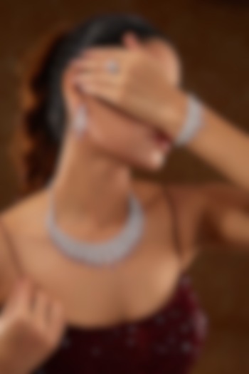 White Finish Zircon & Synthetic Ruby Necklace Set In Sterling Silver by STELLA CREATIONS at Pernia's Pop Up Shop