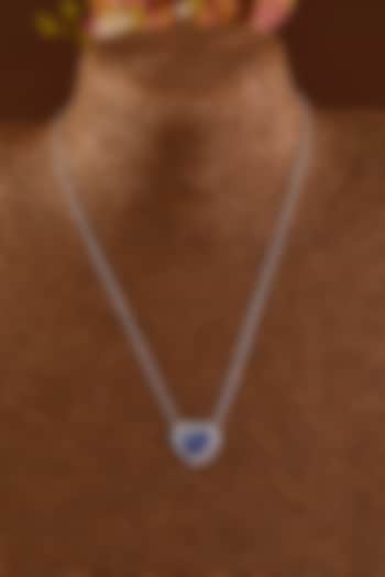 White Finish Zircon & Synthetic Blue Sapphire Necklace Set In Sterling Silver by STELLA CREATIONS at Pernia's Pop Up Shop