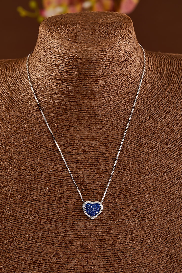 White Finish Zircon & Synthetic Blue Sapphire Necklace Set In Sterling Silver by STELLA CREATIONS at Pernia's Pop Up Shop