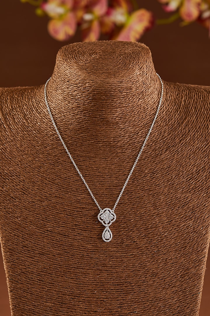 White Finish Zircon Pendant Necklace Set In Sterling Silver by STELLA CREATIONS at Pernia's Pop Up Shop