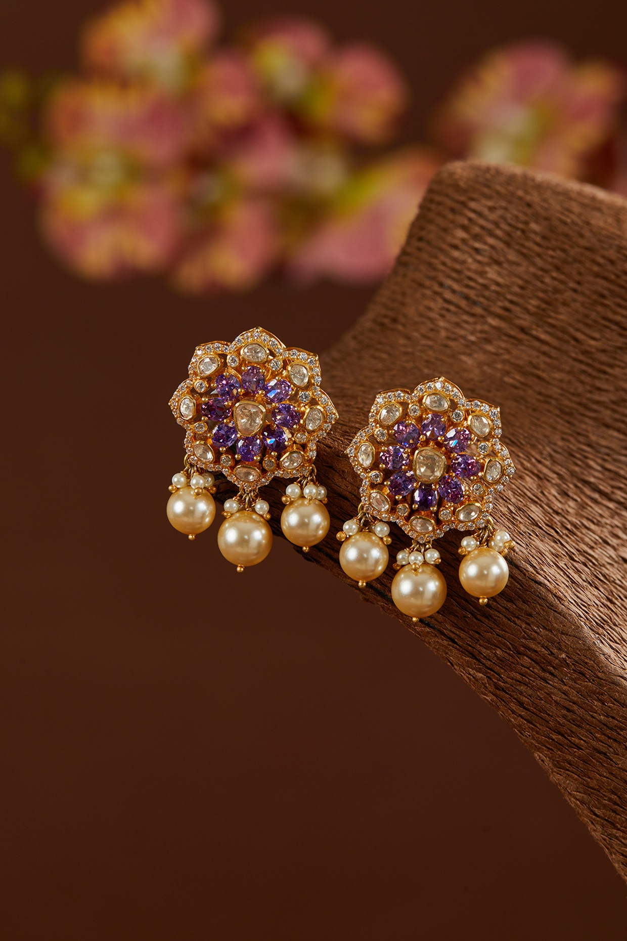 14K Yellow Gold Tahitian Pearl and Amethyst Earrings - Josephs Jewelers