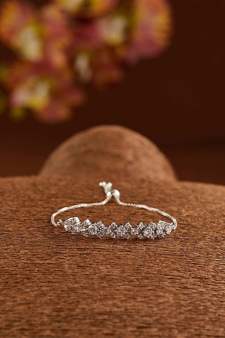 White Finish Zircon Bracelet In Sterling Silver by STELLA CREATIONS at Pernia's Pop Up Shop