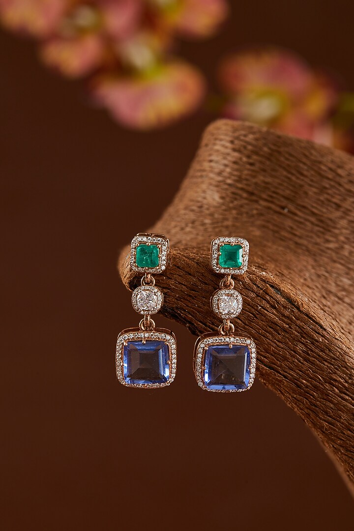 White Finish Zircon & Blue Sapphire Pendant Necklace Set In Sterling Silver by STELLA CREATIONS at Pernia's Pop Up Shop
