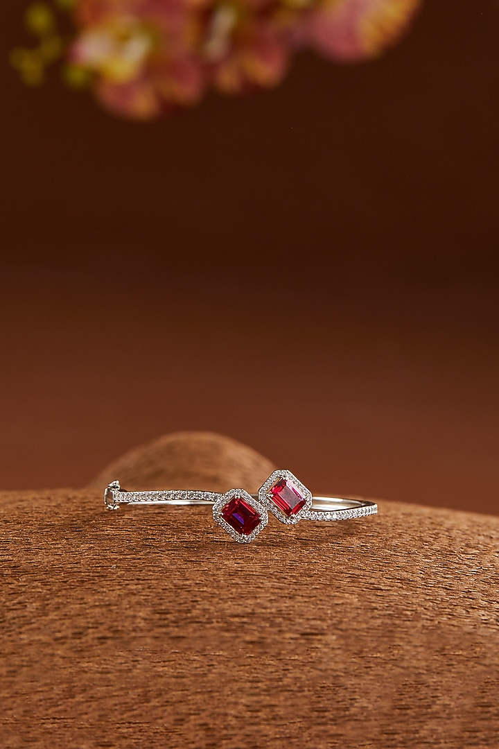 White Finish Zircon & Ruby Bracelet In Sterling Silver by STELLA CREATIONS at Pernia's Pop Up Shop