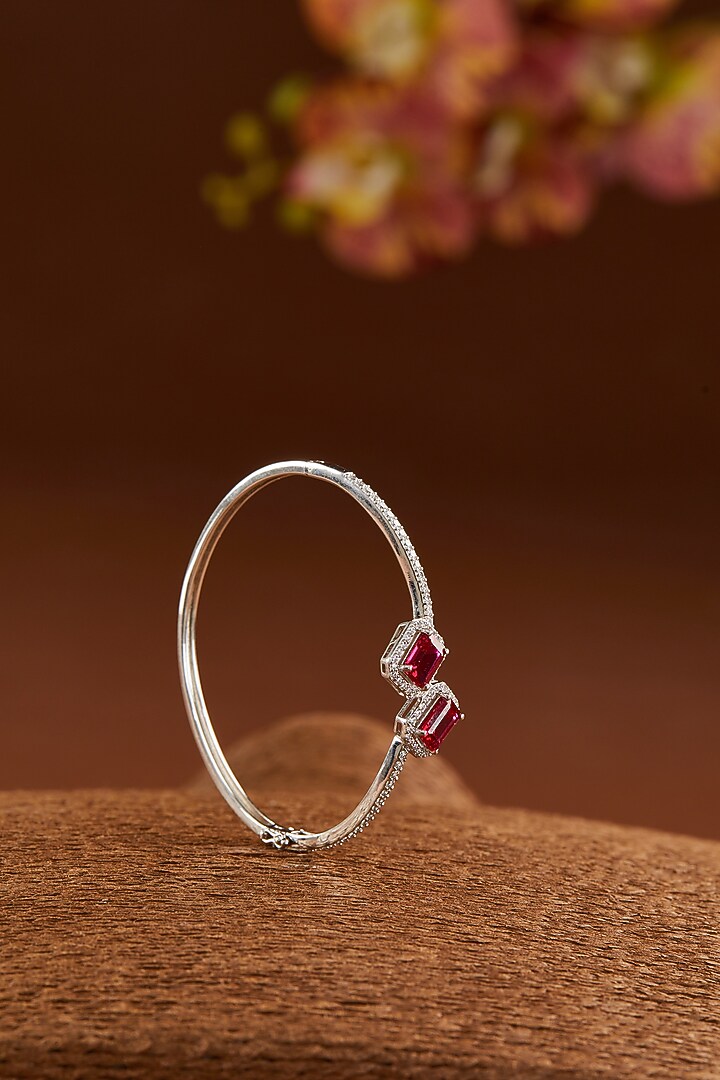 White Finish Zircon & Ruby Bracelet In Sterling Silver by STELLA CREATIONS at Pernia's Pop Up Shop