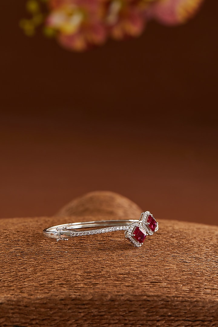 White Finish Zircon & Ruby Bracelet In Sterling Silver by STELLA CREATIONS at Pernia's Pop Up Shop