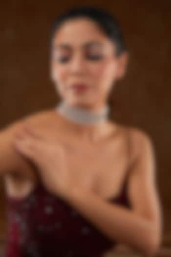 Gold Finish Freshwater Pearl & CZ Choker Necklace In Sterling Silver by STELLA CREATIONS at Pernia's Pop Up Shop