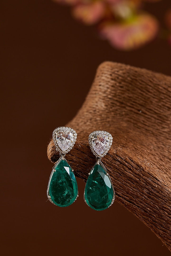 White Finish Zircon & Emerald Necklace Set In Sterling Silver by STELLA CREATIONS at Pernia's Pop Up Shop