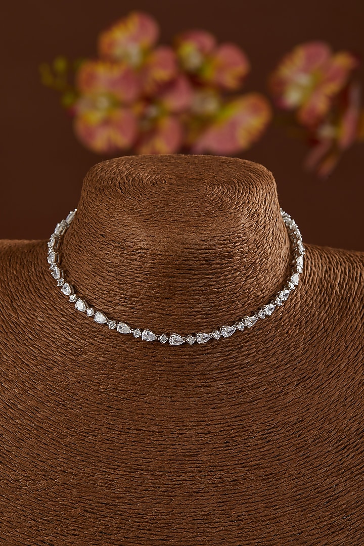 White Finish Zircon Choker Necklace In Sterling Silver by STELLA CREATIONS at Pernia's Pop Up Shop