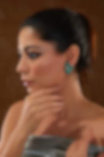 Black Rhodium Finish Zircon & Emerald Stone Stud Earrings In Sterling Silver by STELLA CREATIONS at Pernia's Pop Up Shop