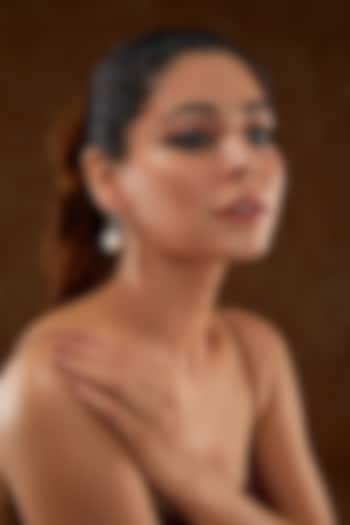 White Gold Finish Zircon & Freshwater Pearl Dangler Earrings In Sterling Silver by STELLA CREATIONS at Pernia's Pop Up Shop