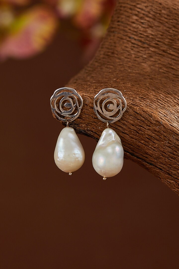 White Gold Finish Zircon & Amethyst Stone Dangler Earrings In Sterling Silver by STELLA CREATIONS at Pernia's Pop Up Shop