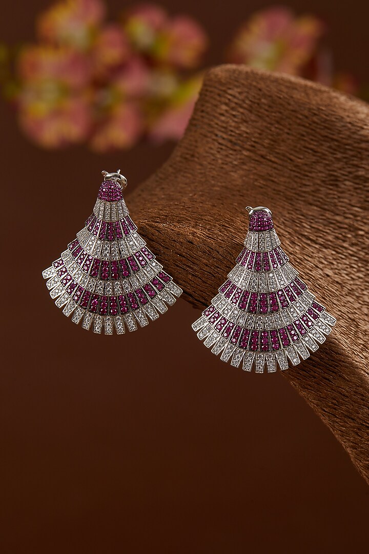 White Gold Finish Zircon & Amethyst Stone Dangler Earrings In Sterling Silver by STELLA CREATIONS at Pernia's Pop Up Shop