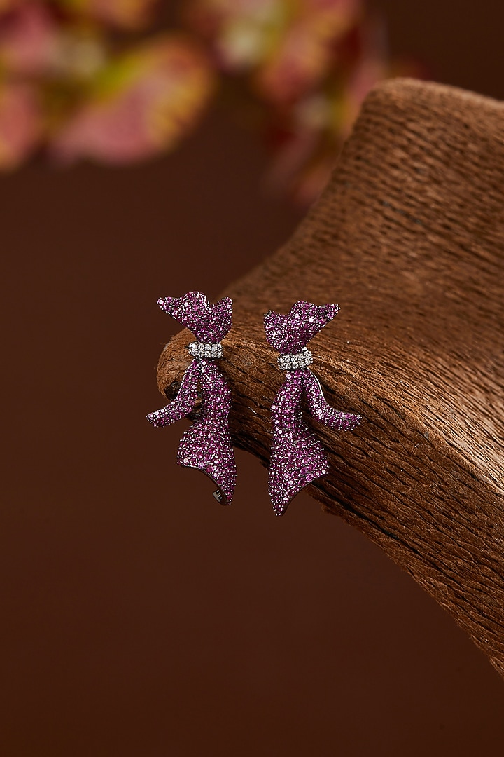 Black Rhodium Finish Zircon & Amethyst Stone Stud Earrings In Sterling Silver by STELLA CREATIONS at Pernia's Pop Up Shop