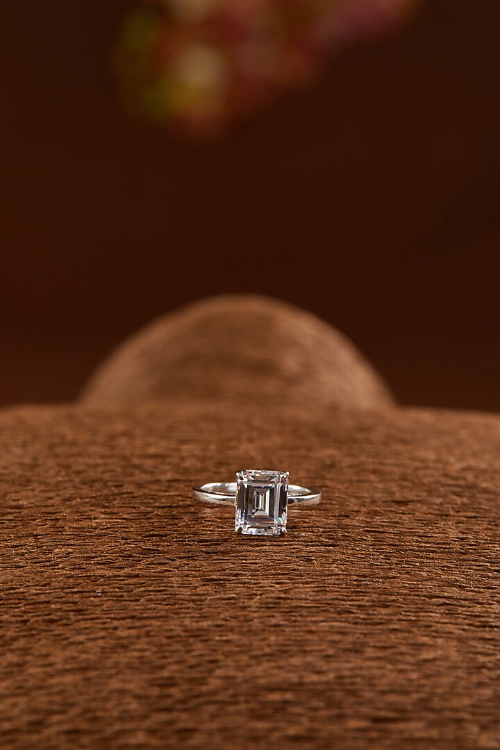 White Gold Finish Zircon Ring In Sterling Silver by STELLA CREATIONS at Pernia's Pop Up Shop