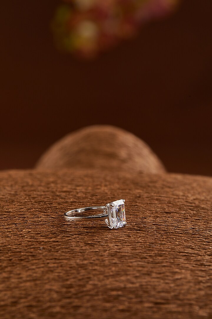 White Gold Finish Zircon Ring In Sterling Silver by STELLA CREATIONS at Pernia's Pop Up Shop