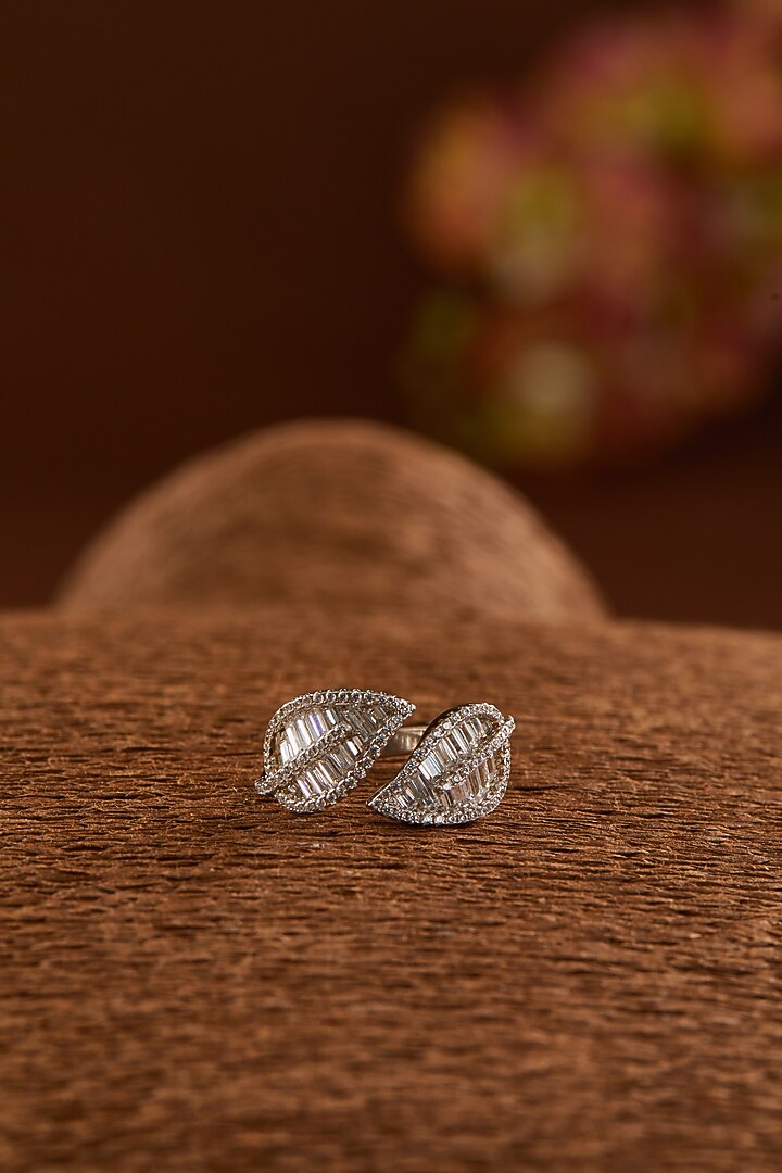 White Gold Finish Zircon Ring In Sterling Silver by STELLA CREATIONS at Pernia's Pop Up Shop