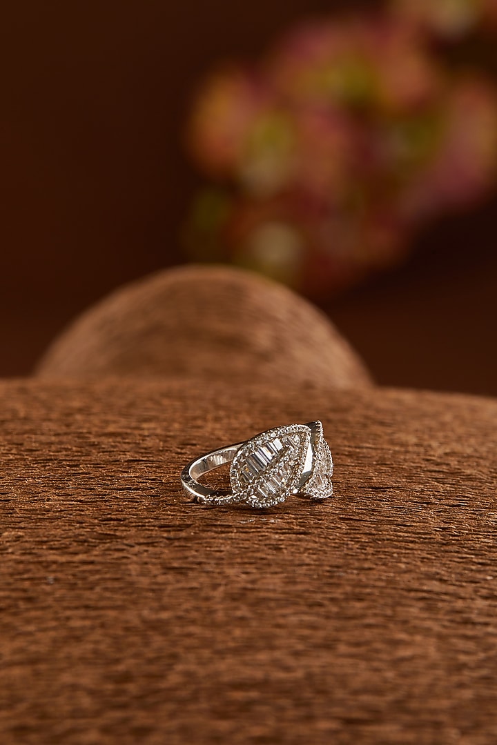 White Gold Finish Zircon Ring In Sterling Silver by STELLA CREATIONS at Pernia's Pop Up Shop