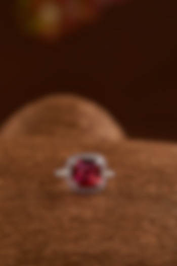 White Gold Finish Zircon & Synthetic Ruby Stone Ring In Sterling Silver by STELLA CREATIONS at Pernia's Pop Up Shop