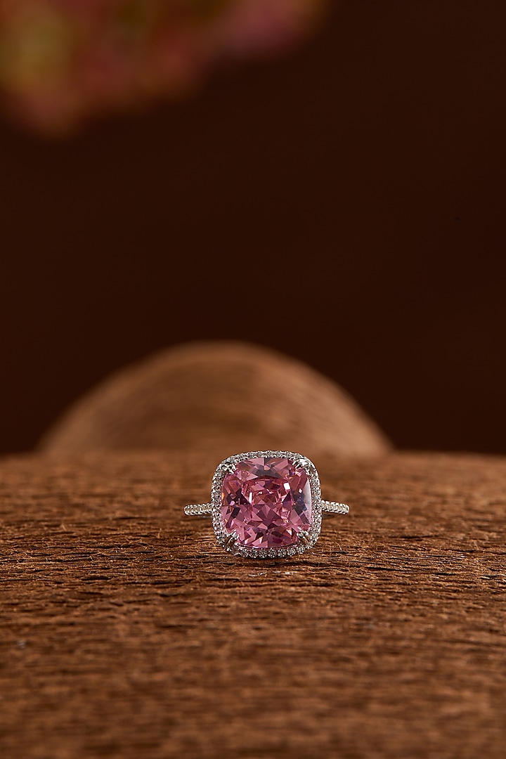 White Gold Finish Zircon & Synthetic Ruby Stone Ring In Sterling Silver by STELLA CREATIONS at Pernia's Pop Up Shop