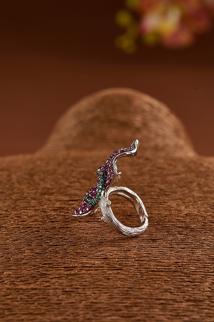 Black Rhodium Finish Zircon & Synthetic Ruby Stone Ring In Sterling Silver by STELLA CREATIONS at Pernia's Pop Up Shop
