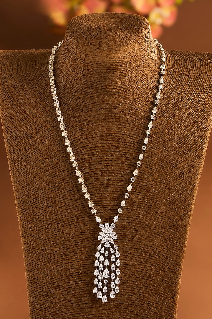 White Gold Finish Eurostar Zircon Necklace Set In Sterling Silver by STELLA CREATIONS at Pernia's Pop Up Shop